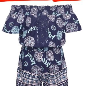 Girls Off Shoulder Dark Blue Romper Size 10-12